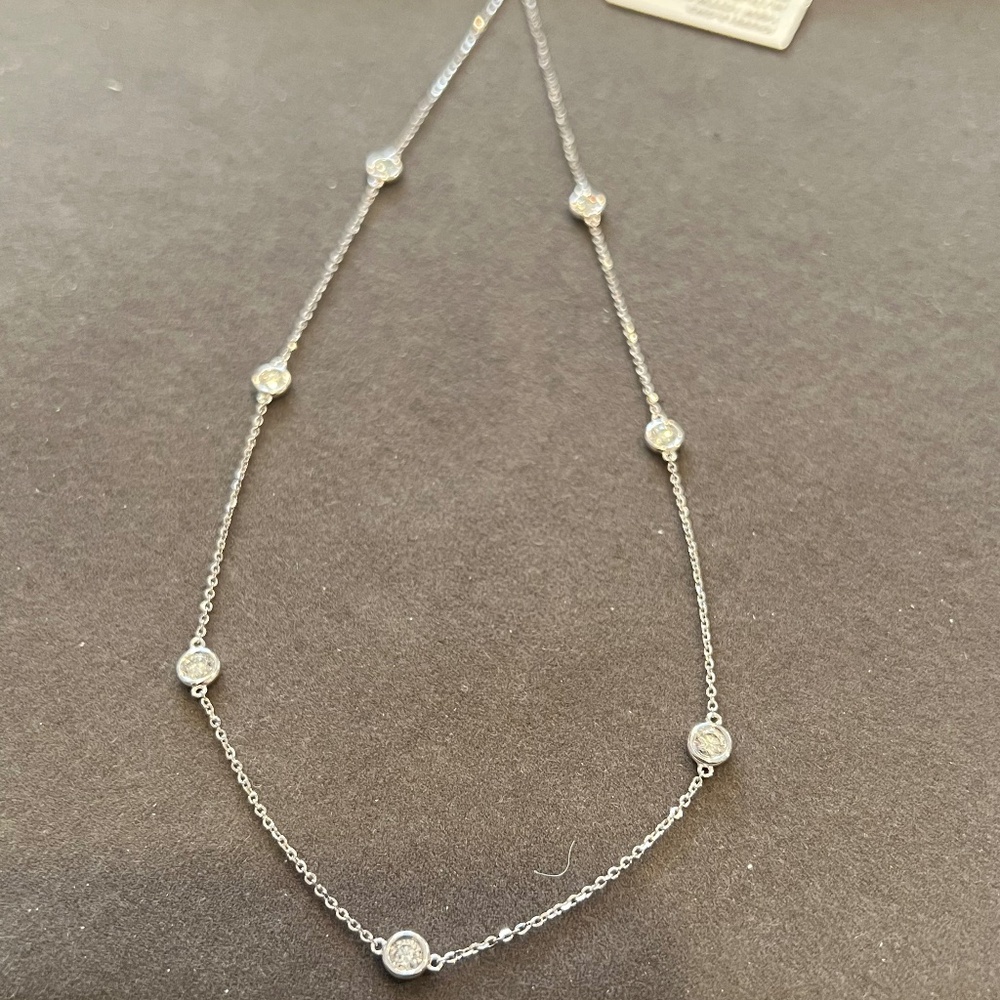 14k White Gold Diamond 7 Station Necklace
